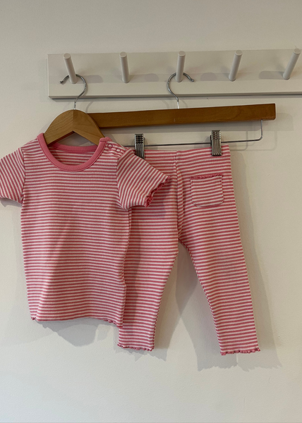 M&S candy Pink Stripe leggings and top Set (9-12M)