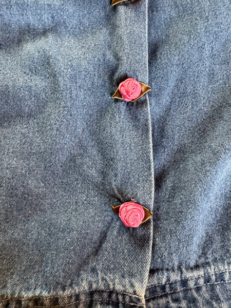 Vintage denim shirt with rose buttons 12-18 months