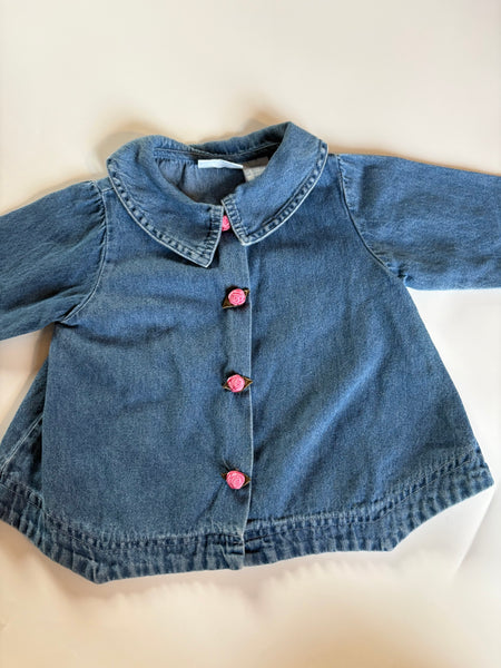 Vintage denim shirt with rose buttons 12-18 months