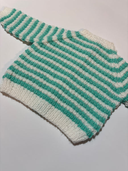 Hand knit cardi best fit 3-6 months (maybe beyond)