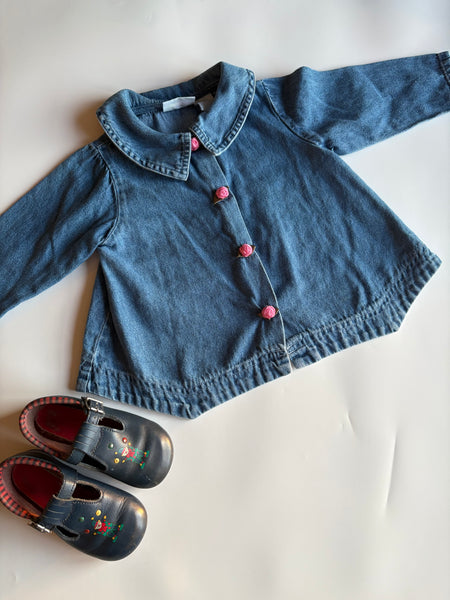 Vintage denim shirt with rose buttons 12-18 months