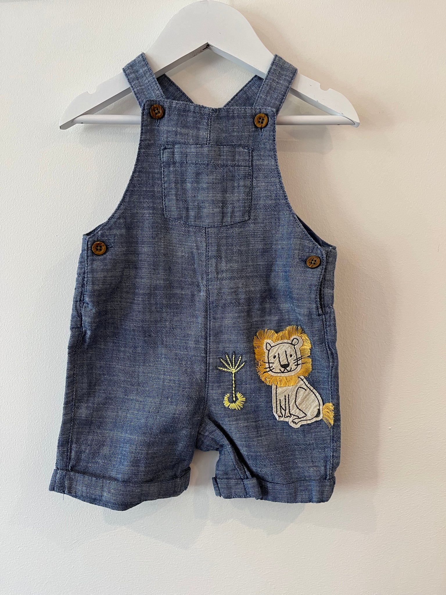 M&S Lion chambray dungarees (6-9m)