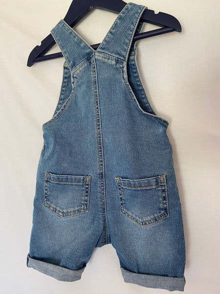 Fred and Flo denim shortie dungarees (9-12m)